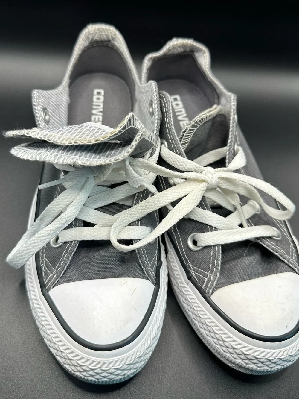 Women’s Converse Double Tongue LowTop Sneakers in Gray and White